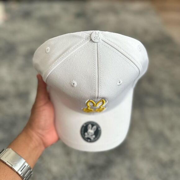 🐰 Psycho Bunny White Hat with Yellow Emblem UNISEX - Picture 2 of 4